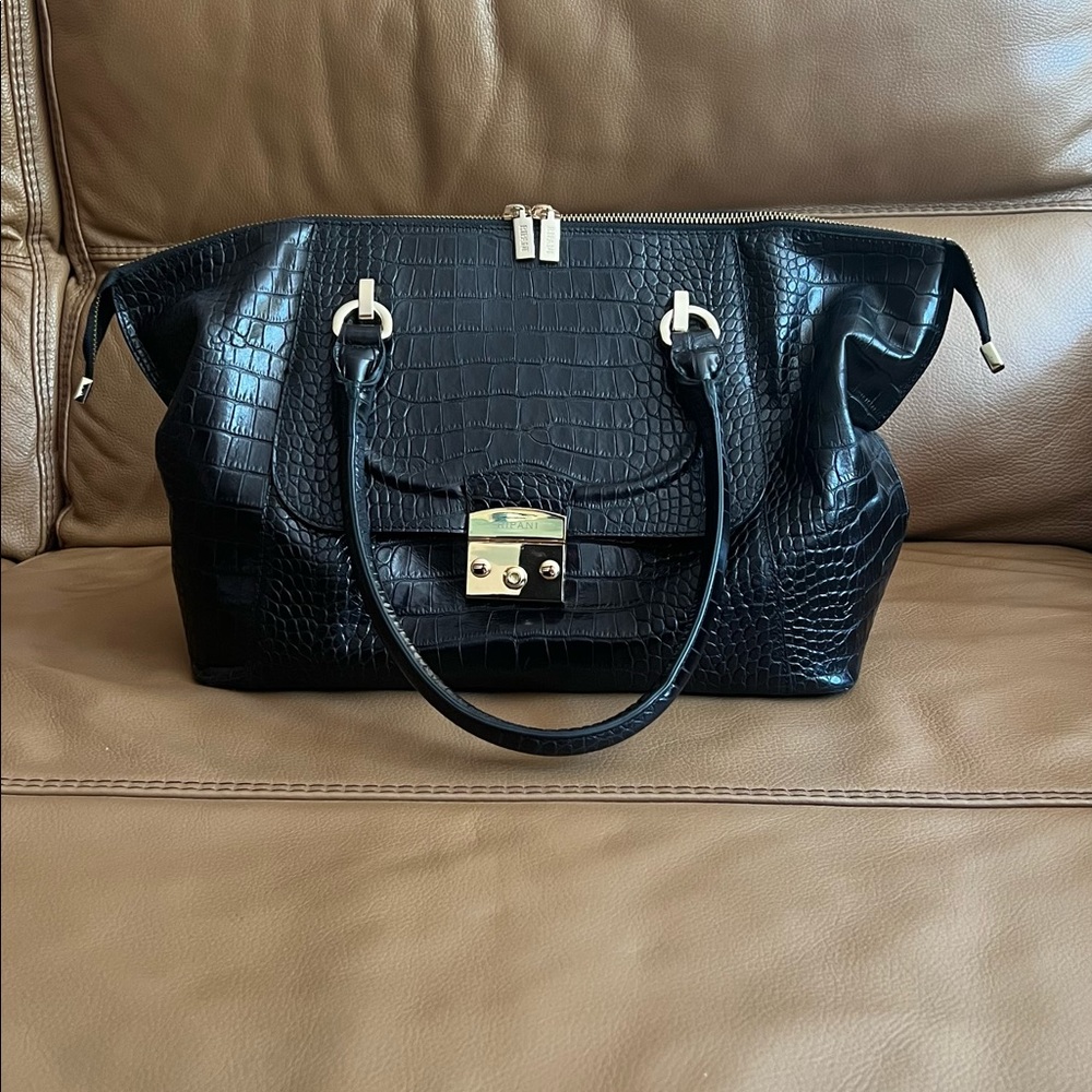 100% AUTHENTIC Italian Ripani Black Croc Embossed Leather Hand Bag Made in Italy